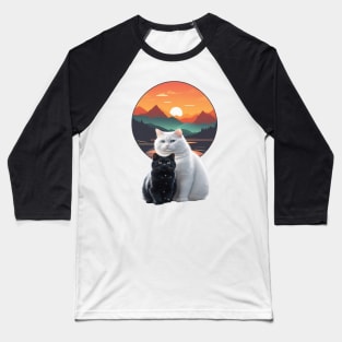 sunset white and black cat Baseball T-Shirt